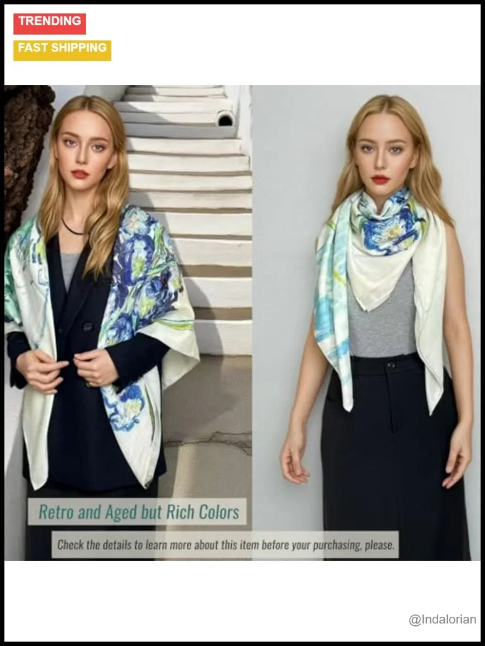 Women's Oversized Pashmina Wrap Scarf Shawl 51x51in Cashmere-Soft Feel Rolled